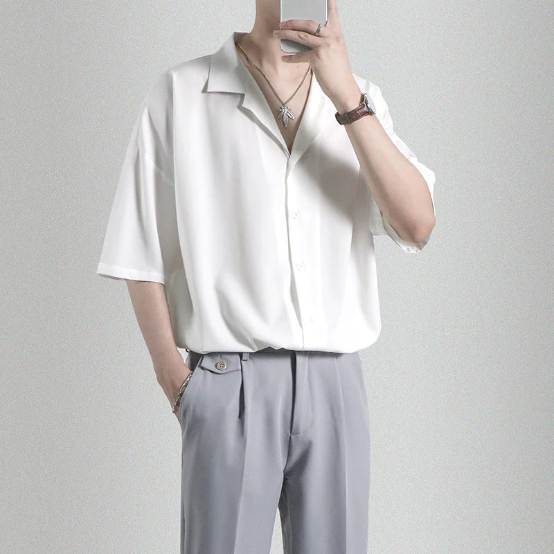 Men's Loose Casual Draped Ice Silk Shirt