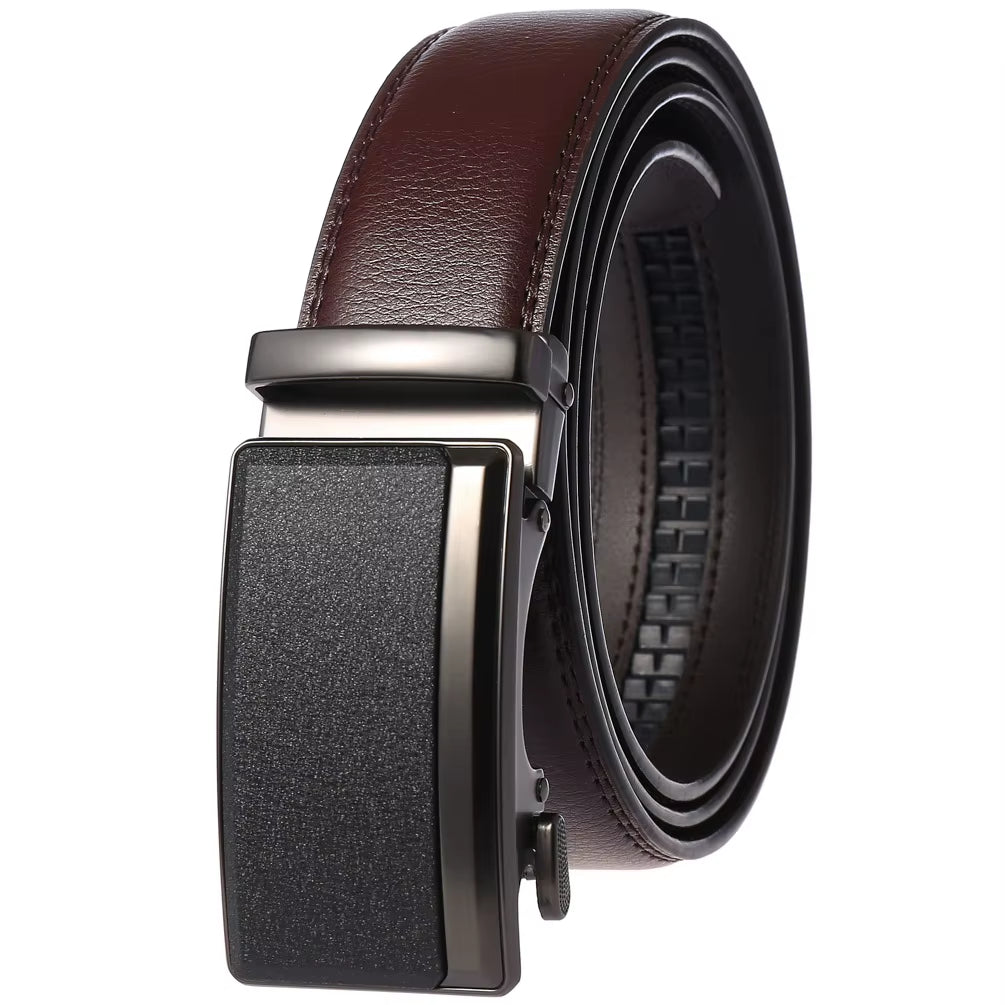 Men'S Belts Cowhide High Quality Metal Auto Buckle Gray Business Waist Strap Male Brown Ratchet Belt for Men Leather Straps