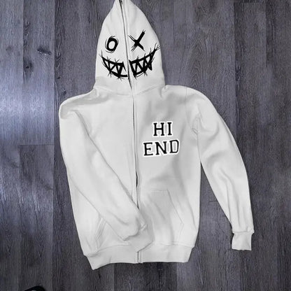 Y2k Clothes Grunge Zip Hoodie Full zip White hip hop