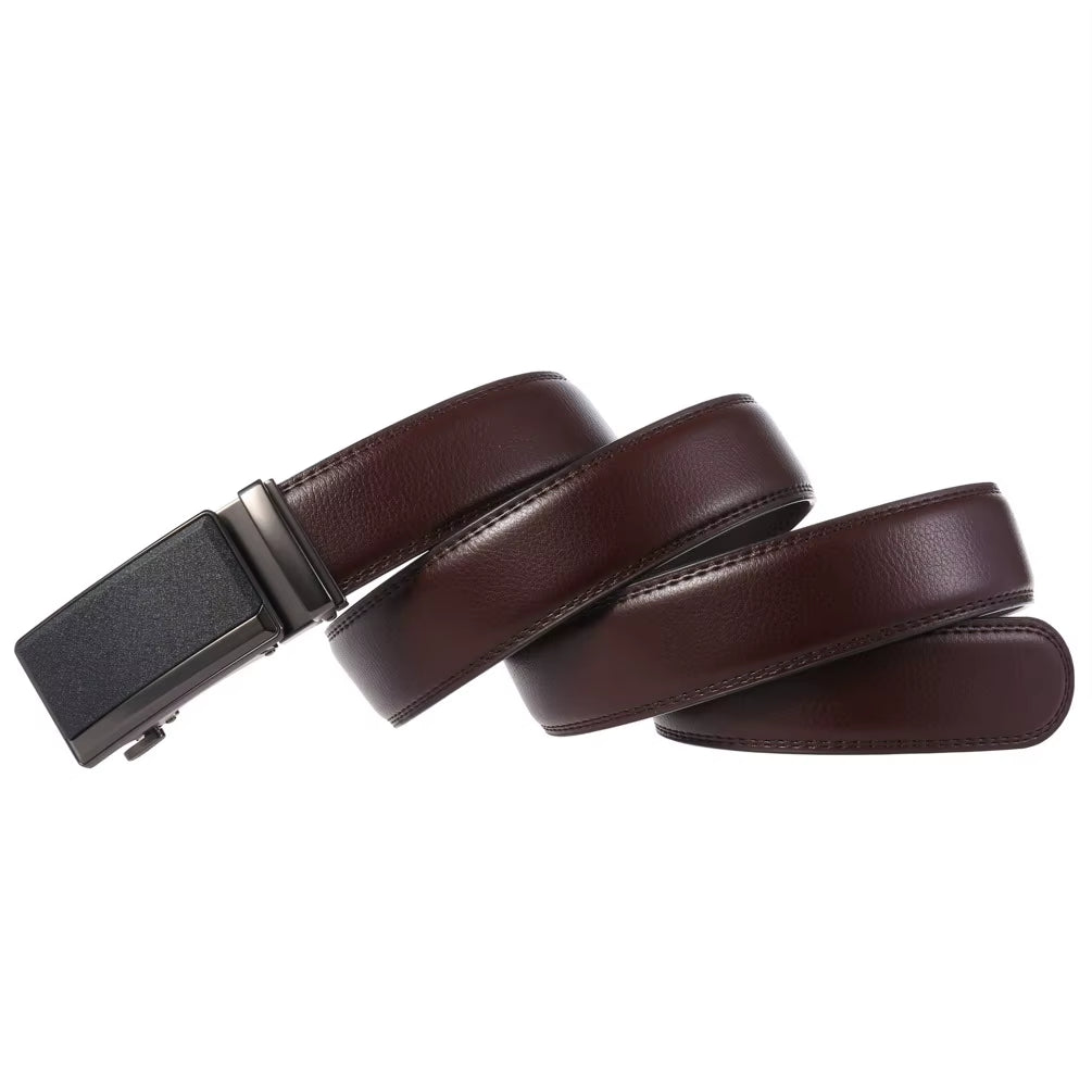 Men'S Belts Cowhide High Quality Metal Auto Buckle Gray Business Waist Strap Male Brown Ratchet Belt for Men Leather Straps