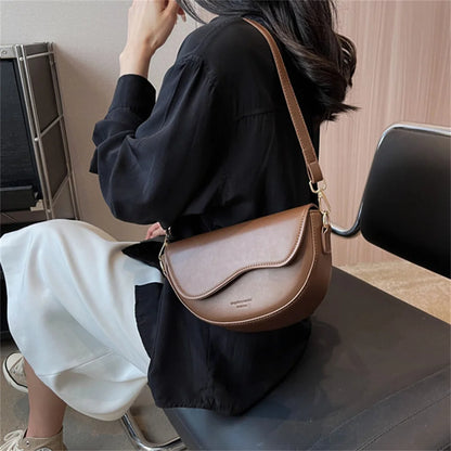 2023 New Pu Leather Women'S Crossbody Bags with Stylish Red Wide Shoulder Strap Fashionable Shoulder Solid Color Underarm Bags