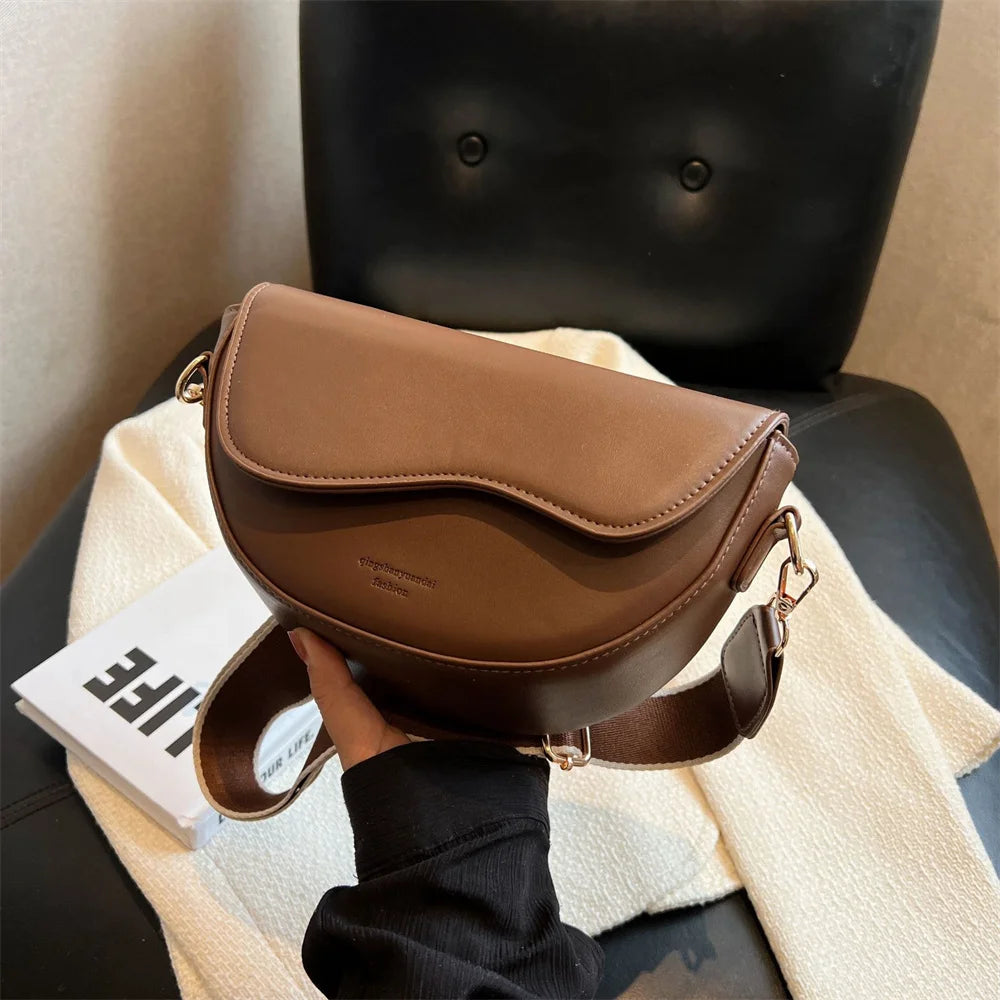 2023 New Pu Leather Women'S Crossbody Bags with Stylish Red Wide Shoulder Strap Fashionable Shoulder Solid Color Underarm Bags