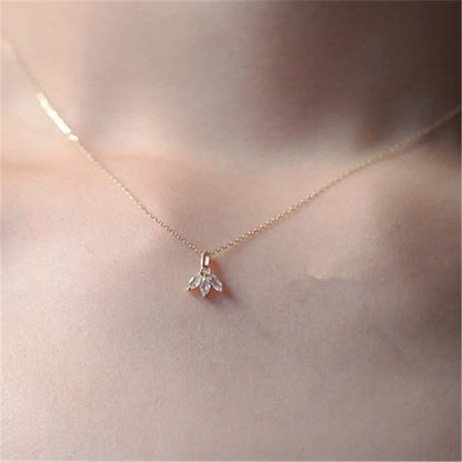 Inlaid Crystal French Clover Pendant with Clavicle Chain Necklace