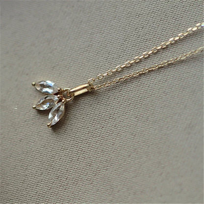 Inlaid Crystal French Clover Pendant with Clavicle Chain Necklace