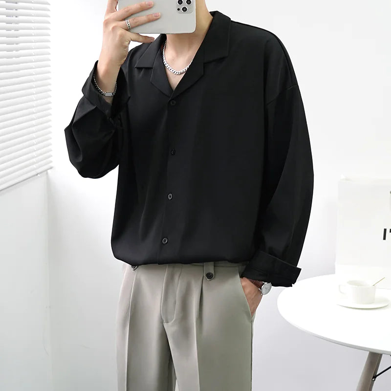 Men's Loose Casual Draped Ice Silk Shirt