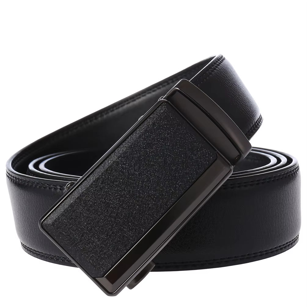 Men'S Belts Cowhide High Quality Metal Auto Buckle Gray Business Waist Strap Male Brown Ratchet Belt for Men Leather Straps