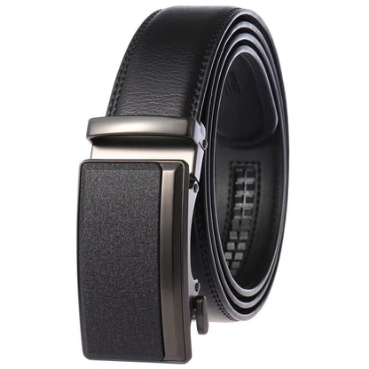 Men'S Belts Cowhide High Quality Metal Auto Buckle Gray Business Waist Strap Male Brown Ratchet Belt for Men Leather Straps