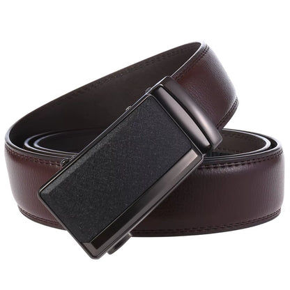 Men'S Belts Cowhide High Quality Metal Auto Buckle Gray Business Waist Strap Male Brown Ratchet Belt for Men Leather Straps