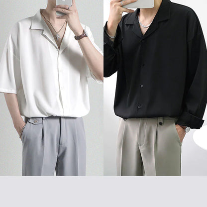 Men's Loose Casual Draped Ice Silk Shirt