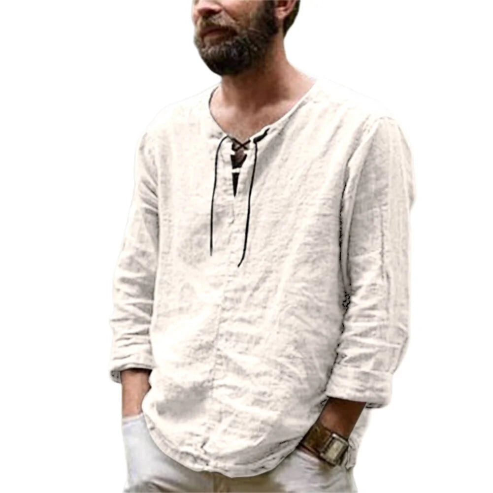 Men's Plain V-Neck Casual Loose Shirt